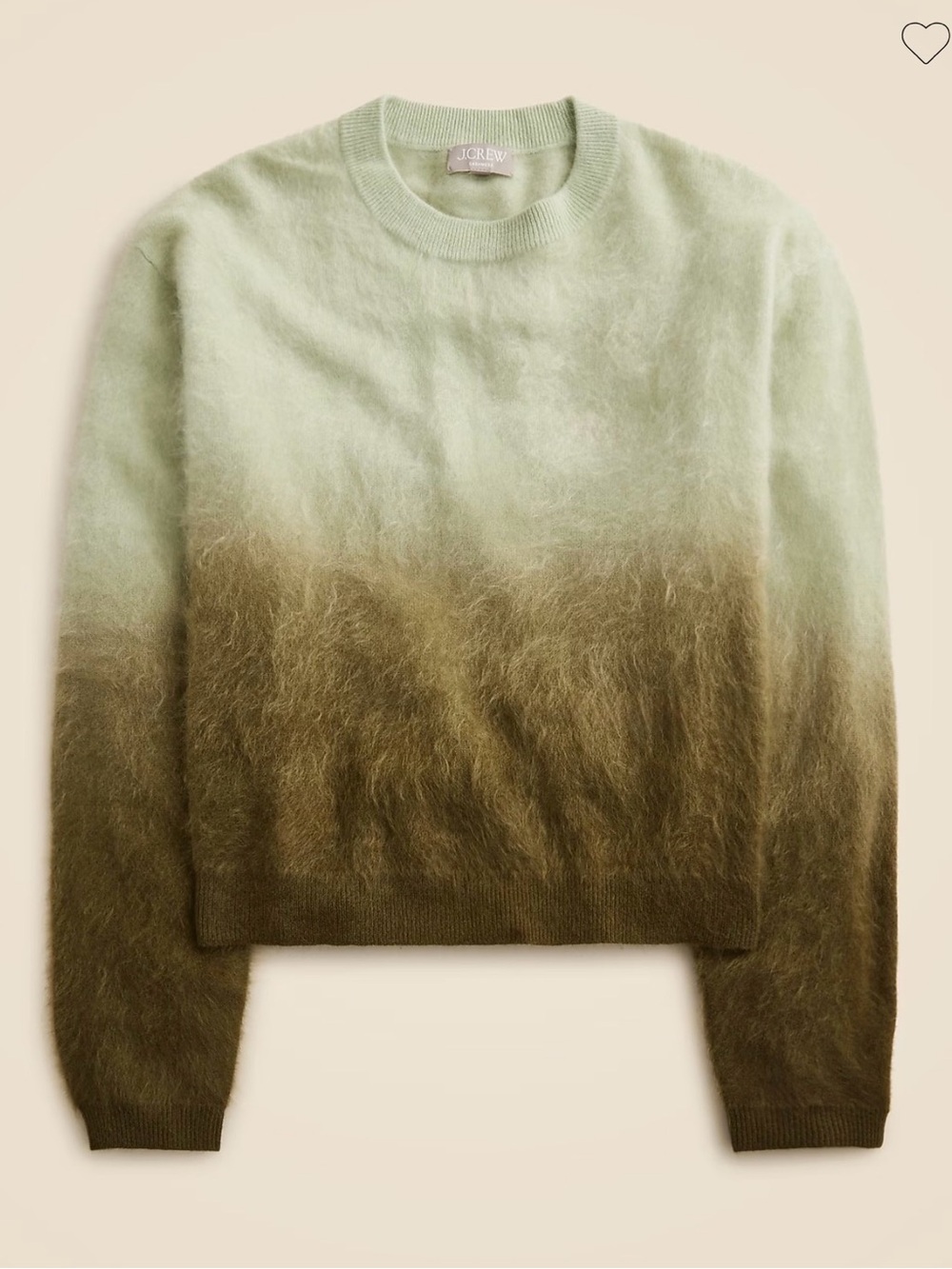 J. Crew Light Green to Olive Ombre Brushed Cashmere Crewneck Sweater